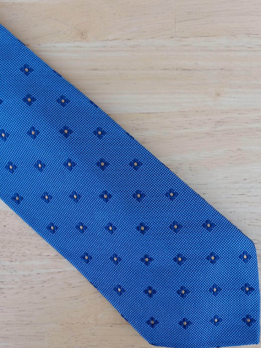 Faconnable Cobalt Blue Tie with Navy and Gold Dot Accents